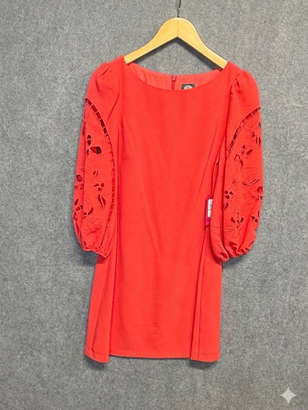 Vince Camuto Coral Pink Laser Cutout Eyelet Puff Sleeve Shift Dress NWT 8 Spring